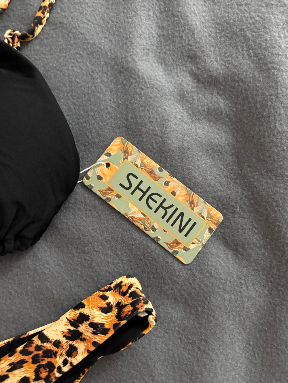 Shekini XL Leopard Print Bikini Set NWT Black Triangle Tie Back Swim - Picture 2 of 7